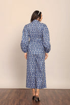 Blue and White Cord-Set Relaxed Shirt and Pant with Waist Tie Up Belt - Kaoribyshreya
