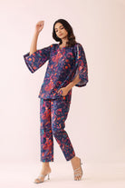 Blue and Pink  Printed Relaxed Cord-Set Top and Pant with 2 Pant Pockets - Kaoribyshreya