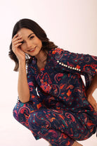 Blue and Pink  Printed Relaxed Cord-Set Top and Pant with 2 Pant Pockets - Kaoribyshreya