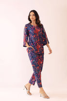Blue and Pink  Printed Relaxed Cord-Set Top and Pant with 2 Pant Pockets - Kaoribyshreya