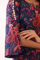 Blue and Pink  Printed Relaxed Cord-Set Top and Pant with 2 Pant Pockets - Kaoribyshreya