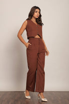 Brown Solid Western Cord-Set Relaxed Top and Pant - Kaoribyshreya