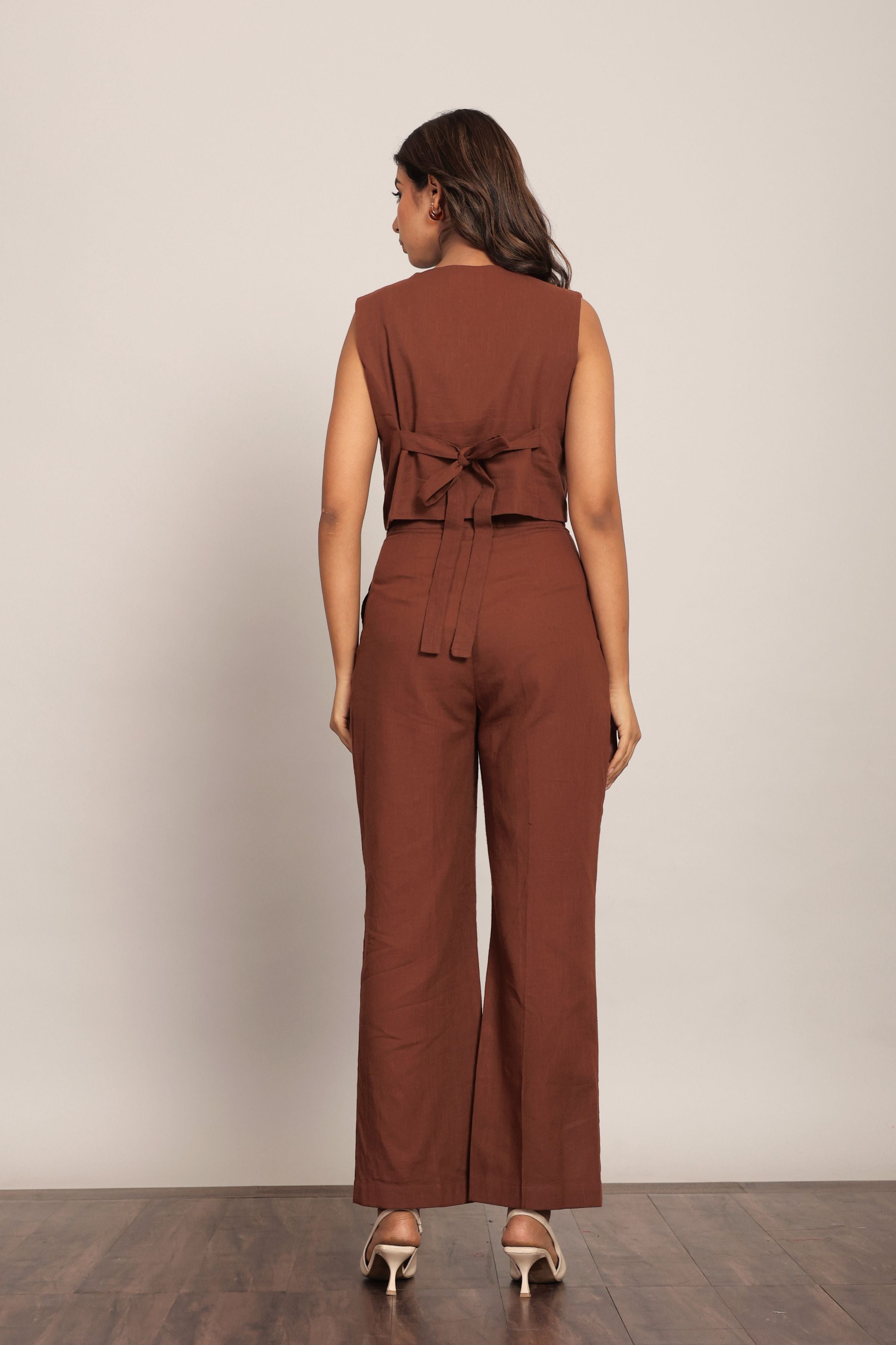 Brown Solid Western Cord-Set Relaxed Top and Pant - Kaoribyshreya