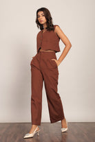 Brown Solid Western Cord-Set Relaxed Top and Pant - Kaoribyshreya