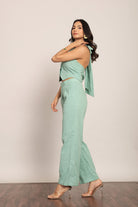 Mint Green Solid Western Cord-Set Bust Fitted Top and Relaxed Pant - Kaoribyshreya