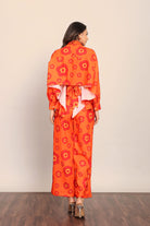 Orange Floral Printed Relaxed Cord-Set With Collar Neckline Shirt and Pant - Kaoribyshreya