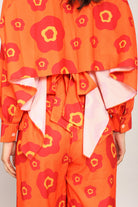 Orange Floral Printed Relaxed Cord-Set With Collar Neckline Shirt and Pant - Kaoribyshreya
