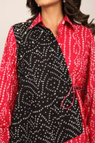 Pink and Black Relaxed Cord-Set With Bandhej Printed Angrakha Pattern Shirt and Solid Pant - Kaoribyshreya