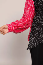 Pink and Black Relaxed Cord-Set With Bandhej Printed Angrakha Pattern Shirt and Solid Pant - Kaoribyshreya