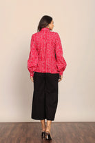 Pink and Black Relaxed Cord-Set With Bandhej Printed Angrakha Pattern Shirt and Solid Pant - Kaoribyshreya
