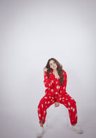 Red and White Floral Printed Western Cord-Set Relaxed Shirt and Pant - Kaoribyshreya