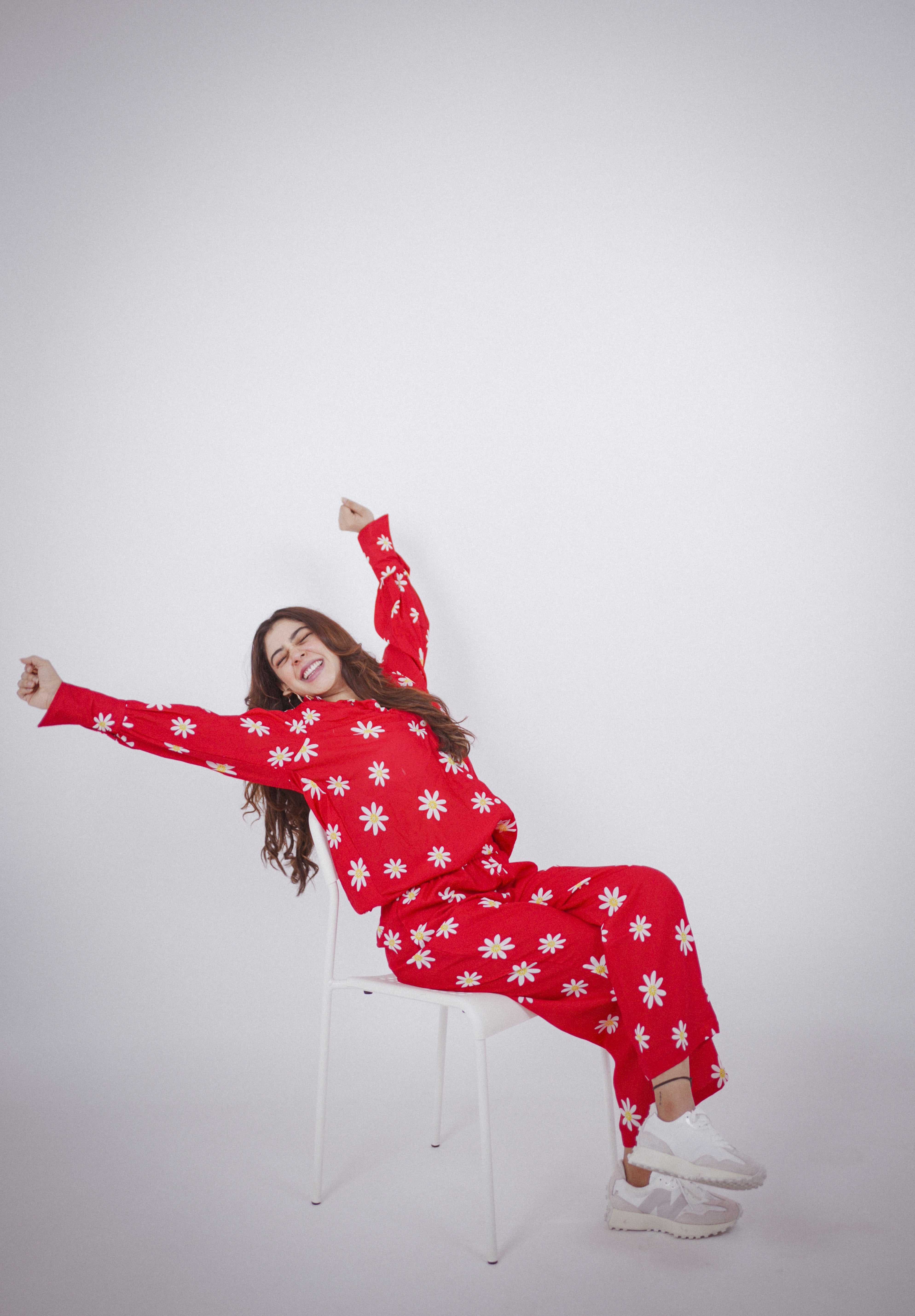 Red and White Floral Printed Western Cord-Set Relaxed Shirt and Pant - Kaoribyshreya