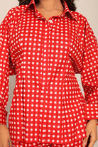 Red Gingham Printed Western Cord-Set Relaxed Shirt and Pant - Kaoribyshreya