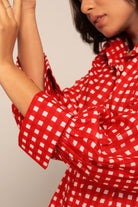 Red Gingham Printed Western Cord-Set Relaxed Shirt and Pant - Kaoribyshreya