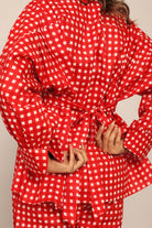 Red Gingham Printed Western Cord-Set Relaxed Shirt and Pant - Kaoribyshreya