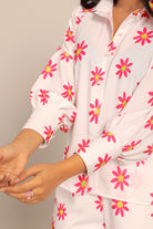 White and Red Floral Printed Western Cord-Set Relaxed Shirt and Pant - Kaoribyshreya