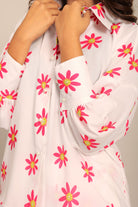 White and Red Floral Printed Western Cord-Set Relaxed Shirt and Pant - Kaoribyshreya