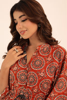 Brown Printed Relaxed Kaftan Kurta With Waist Dori - Kaoribyshreya