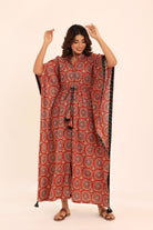 Brown Printed Relaxed Kaftan Kurta With Waist Dori - Kaoribyshreya