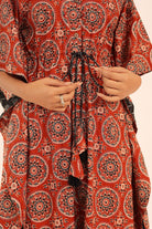 Brown Printed Relaxed Kaftan Kurta With Waist Dori - Kaoribyshreya