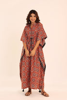 Brown Printed Relaxed Kaftan Kurta With Waist Dori - Kaoribyshreya