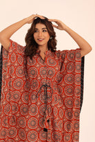 Brown Printed Relaxed Kaftan Kurta With Waist Dori - Kaoribyshreya