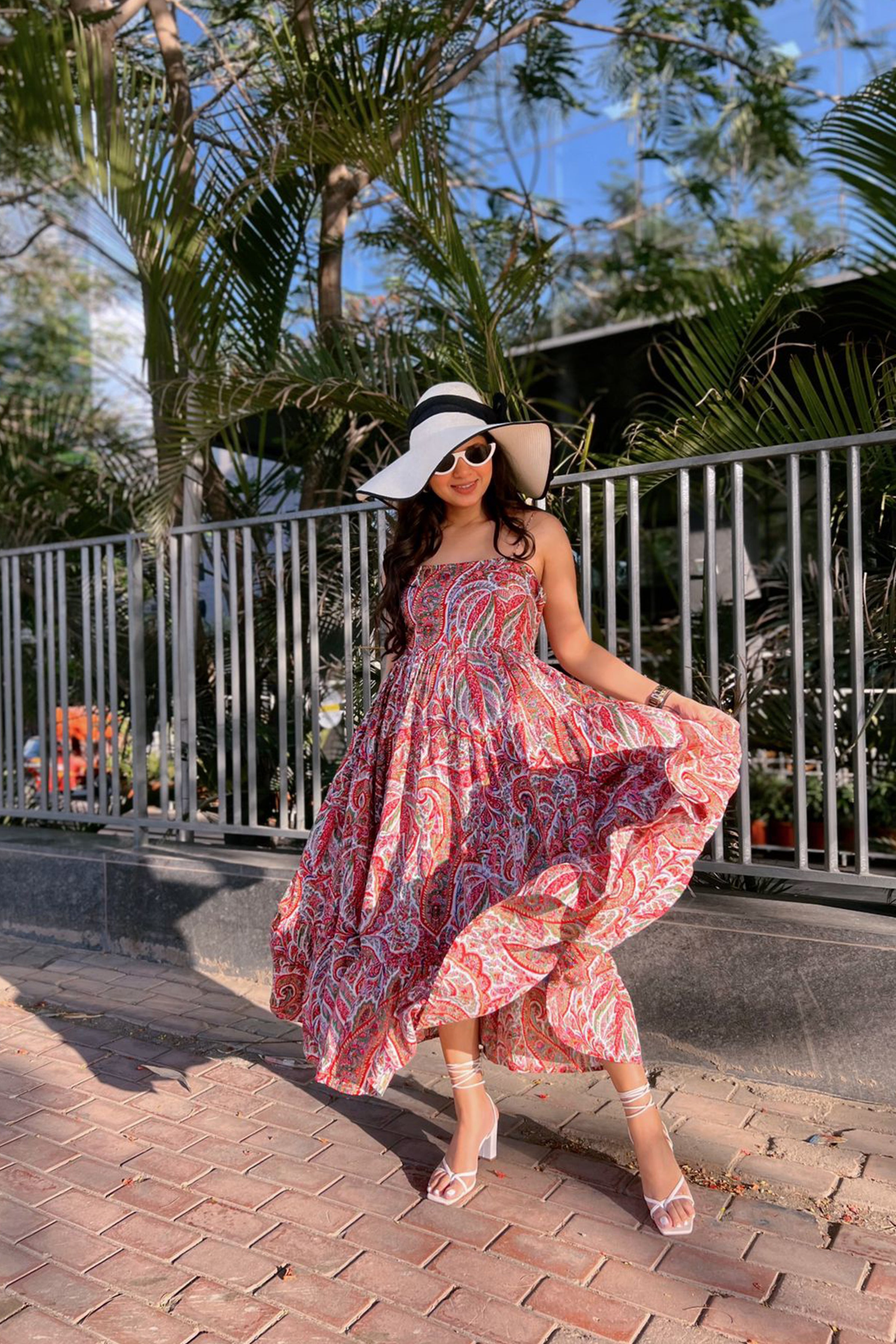 Multi Floral Print Flared Midi Dress - Kaoribyshreya