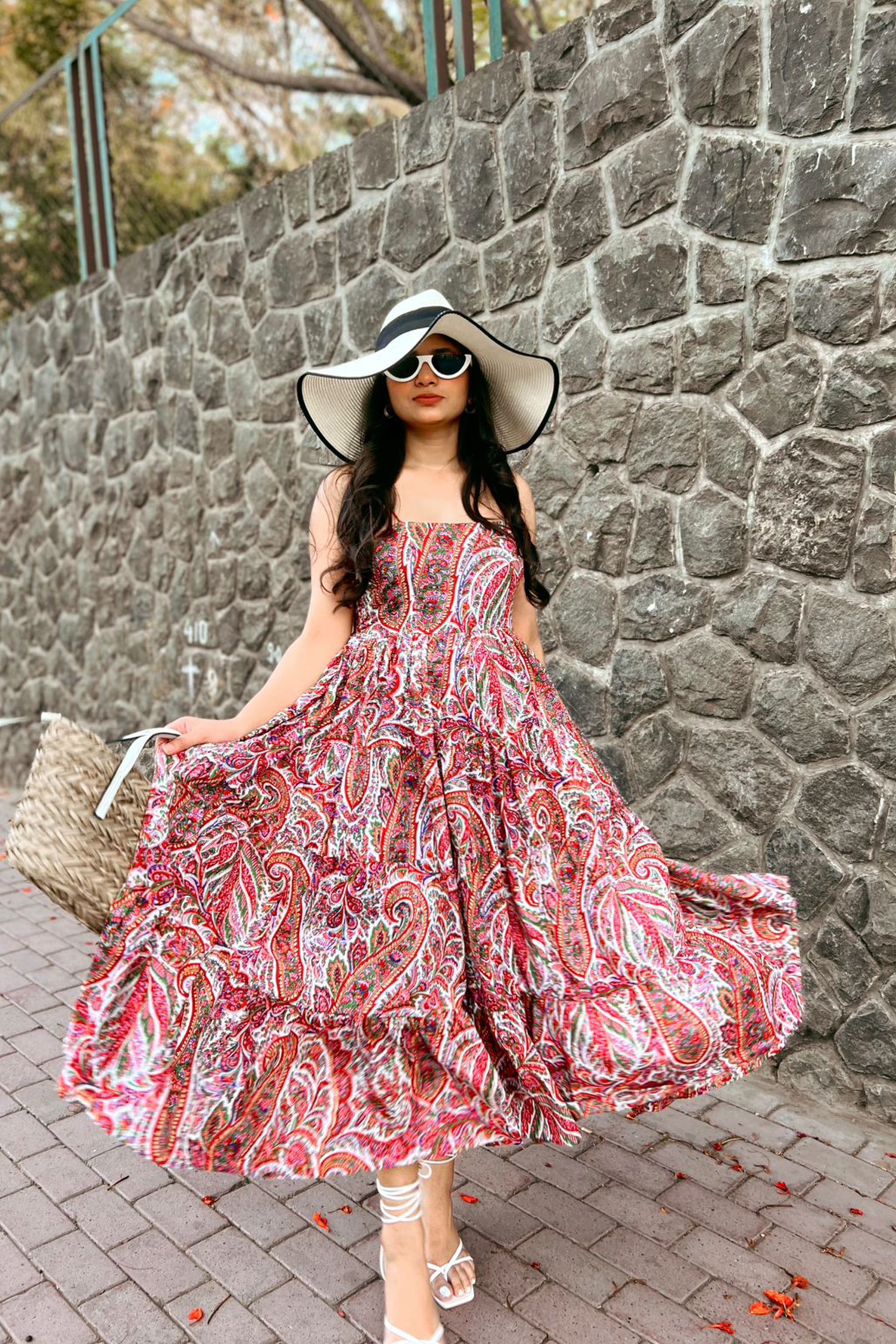 Multi Floral Print Flared Midi Dress - Kaoribyshreya
