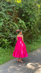 Fuschia Pink With Rhinestone Bow Flared Maxi Dress - Kaoribyshreya