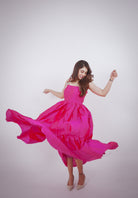 Fuschia Pink With Rhinestone Bow Flared Maxi Dress - Kaoribyshreya