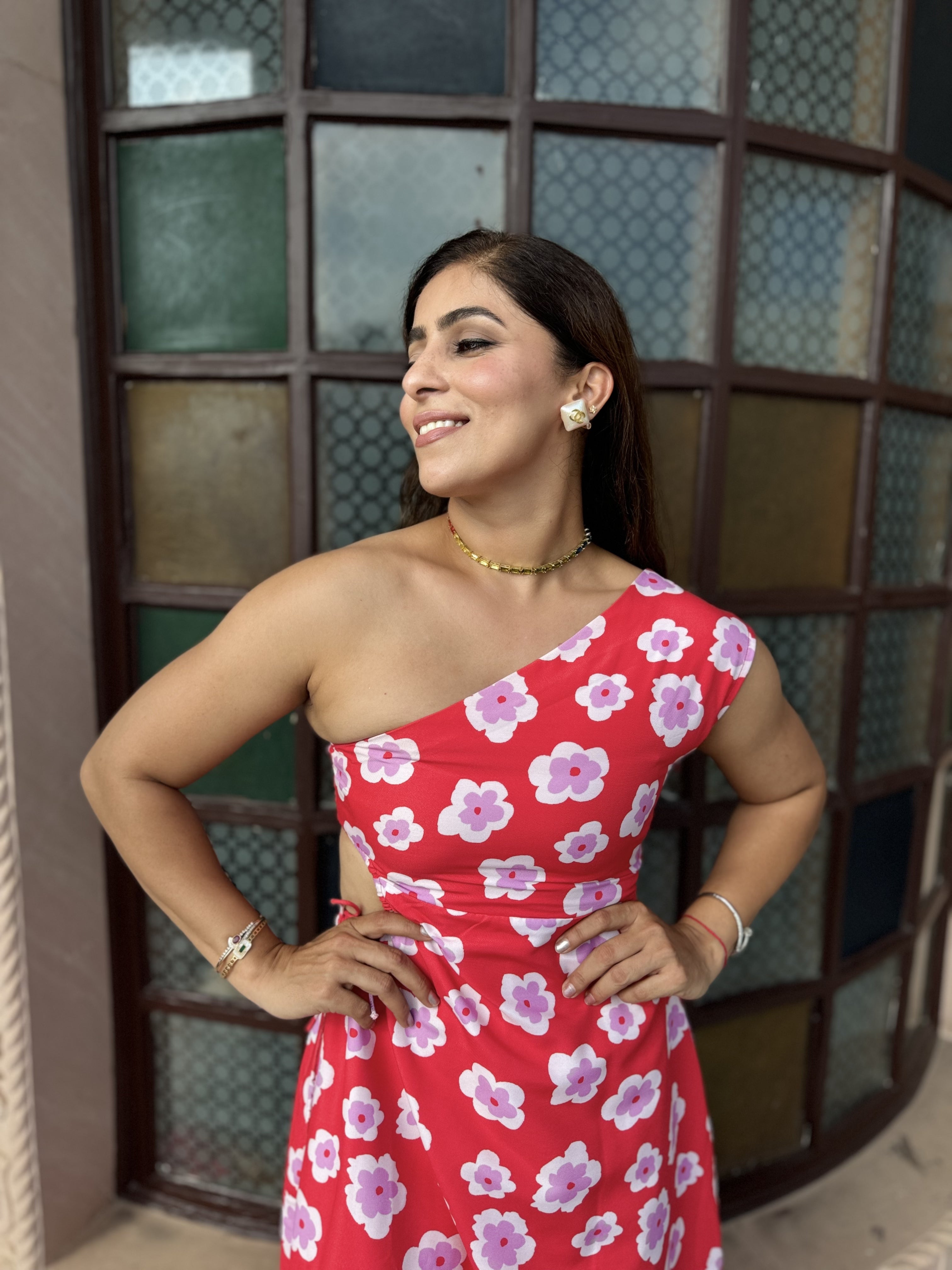 Teaberry Red One Shoulder Dress - Kaoribyshreya