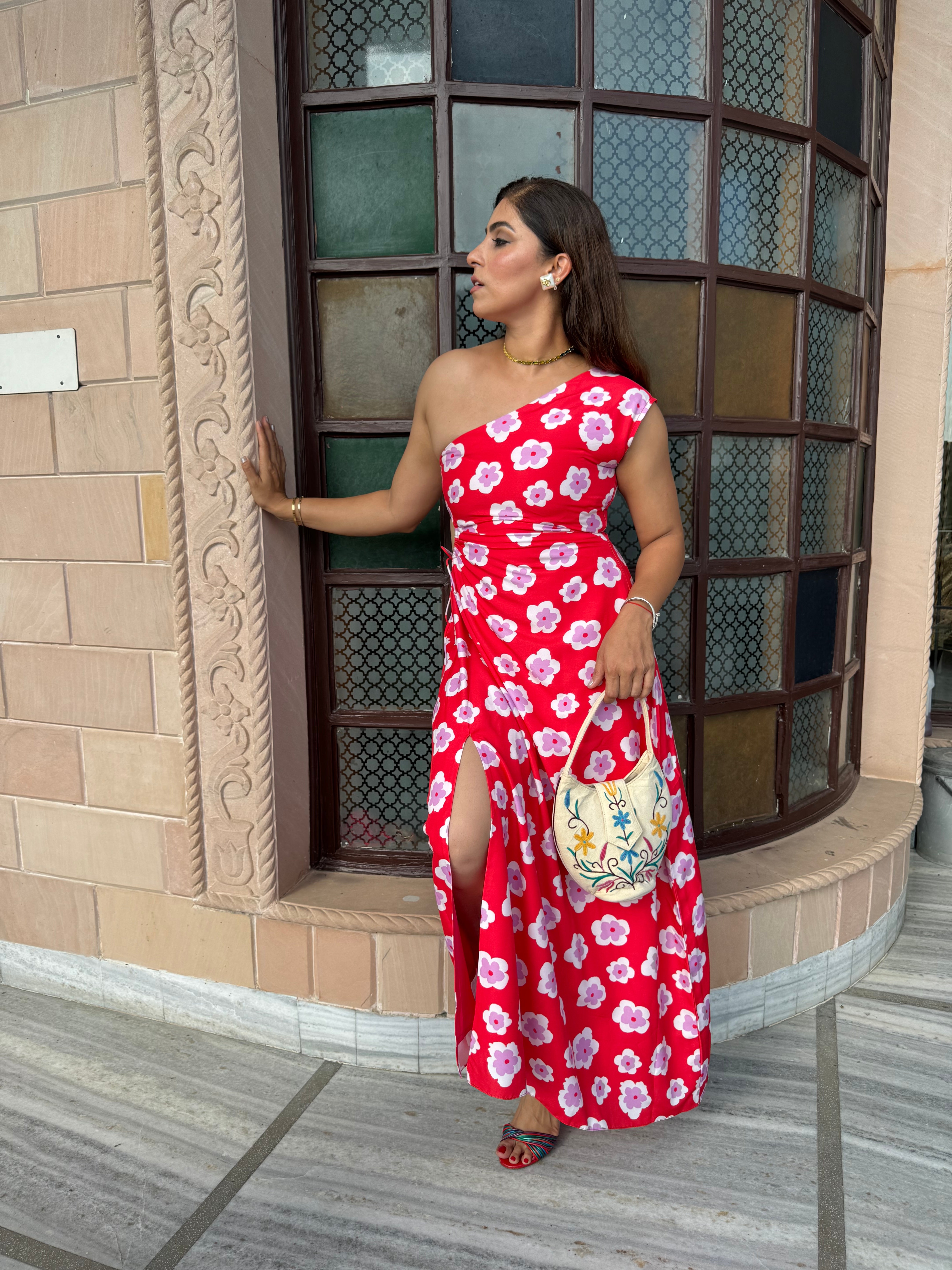 Teaberry Red One Shoulder Dress - Kaoribyshreya