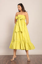 Green Checks 3 Way Styling Volume Sleeves Midi Dress - Kaoribyshreya