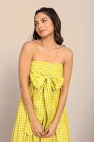 Green Checks 3 Way Styling Volume Sleeves Midi Dress - Kaoribyshreya