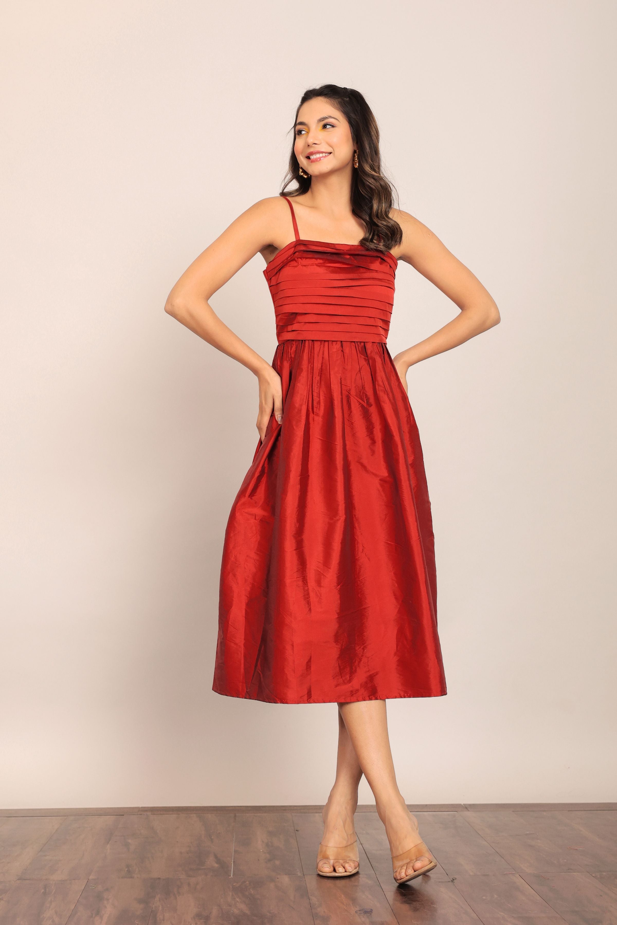 Ruby Red Bust Fitted Midi Dress - Kaoribyshreya