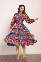 Multicolor Floral 4 Tiers Midi Dress - Kaoribyshreya