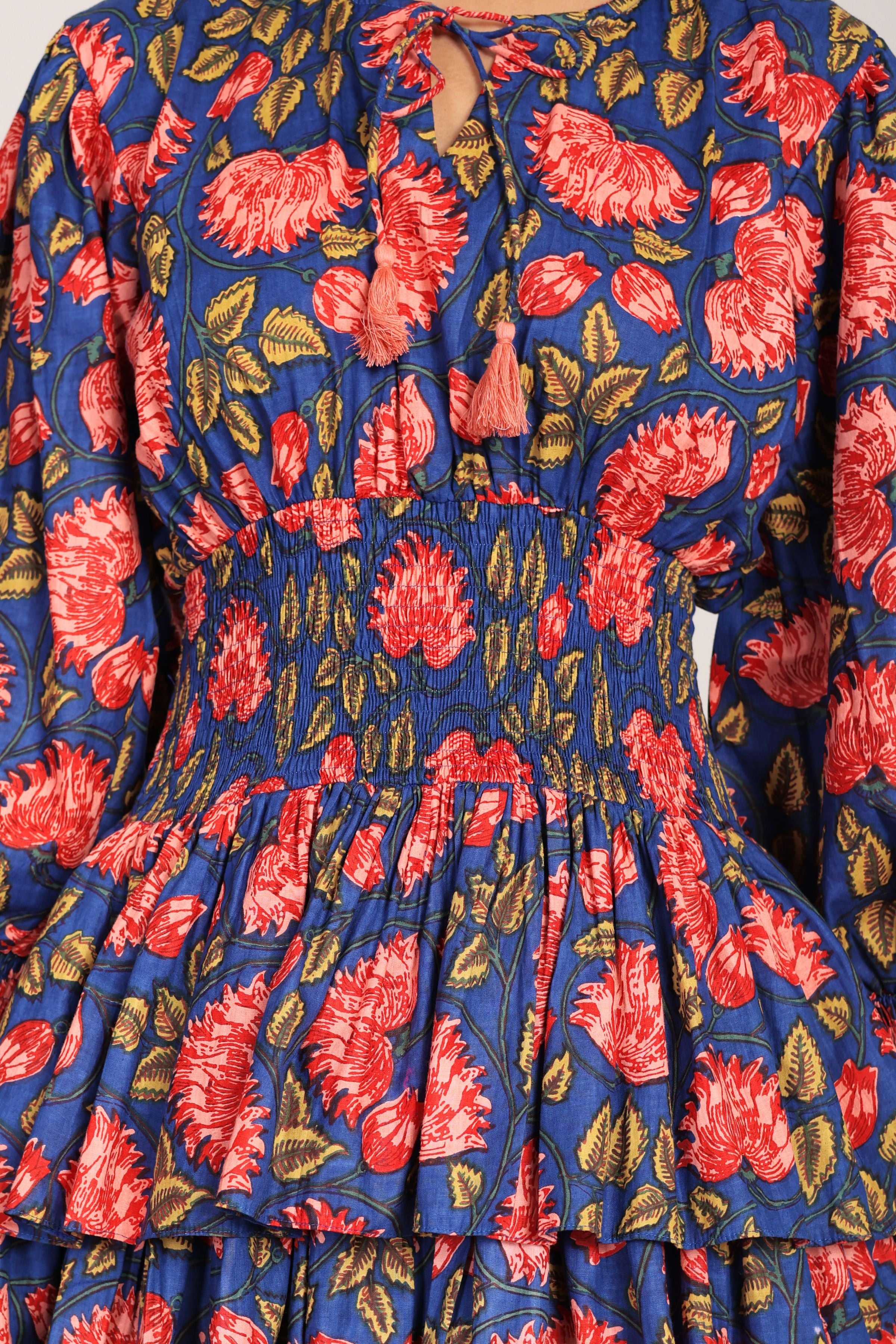 Multicolor Floral 4 Tiers Midi Dress - Kaoribyshreya