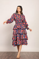 Multicolor Floral 4 Tiers Midi Dress - Kaoribyshreya