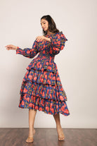 Multicolor Floral 4 Tiers Midi Dress - Kaoribyshreya
