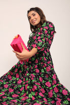 Multicolor Floral Collar Neckline Maxi Dress - Kaoribyshreya