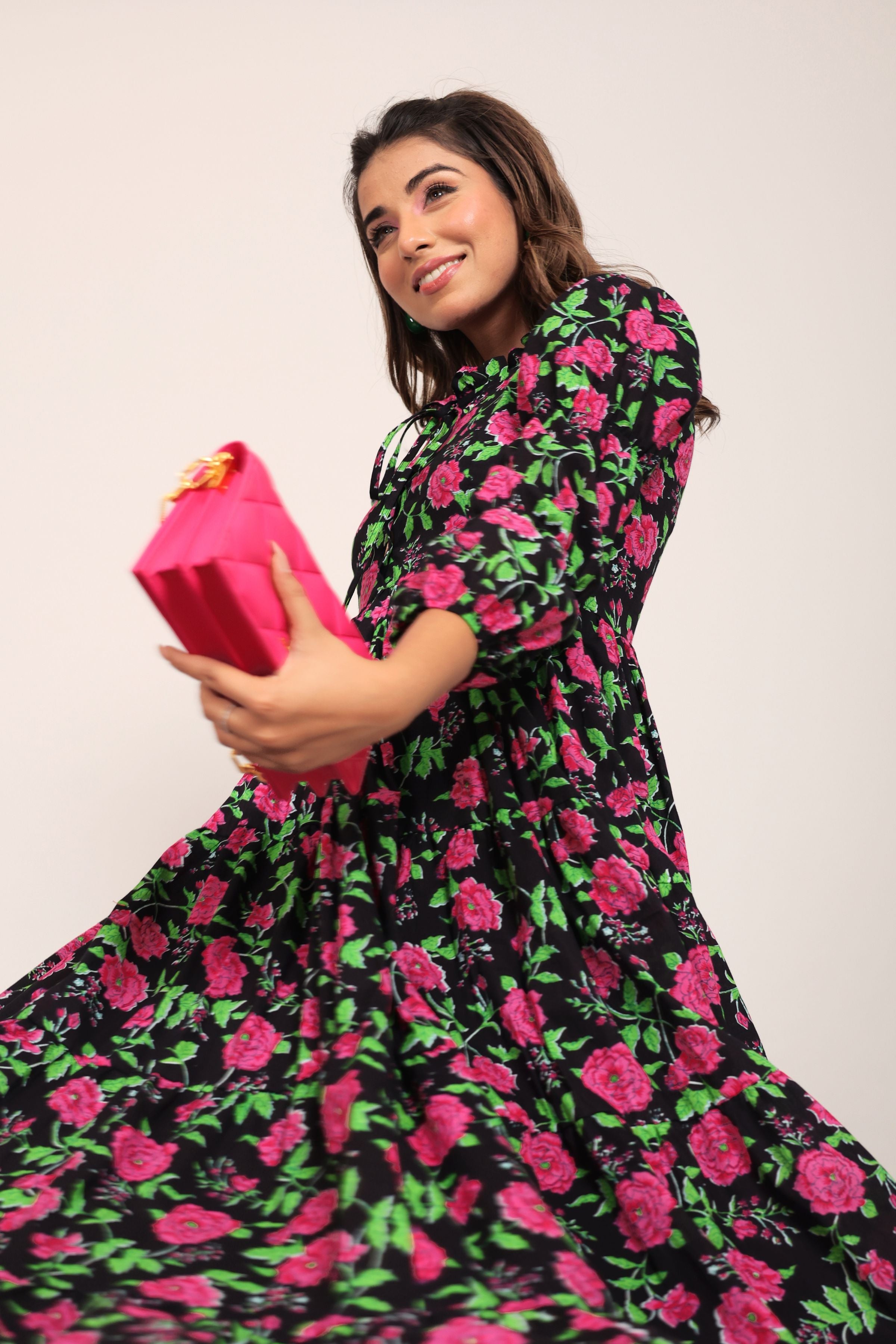 Multicolor Floral Collar Neckline Maxi Dress - Kaoribyshreya