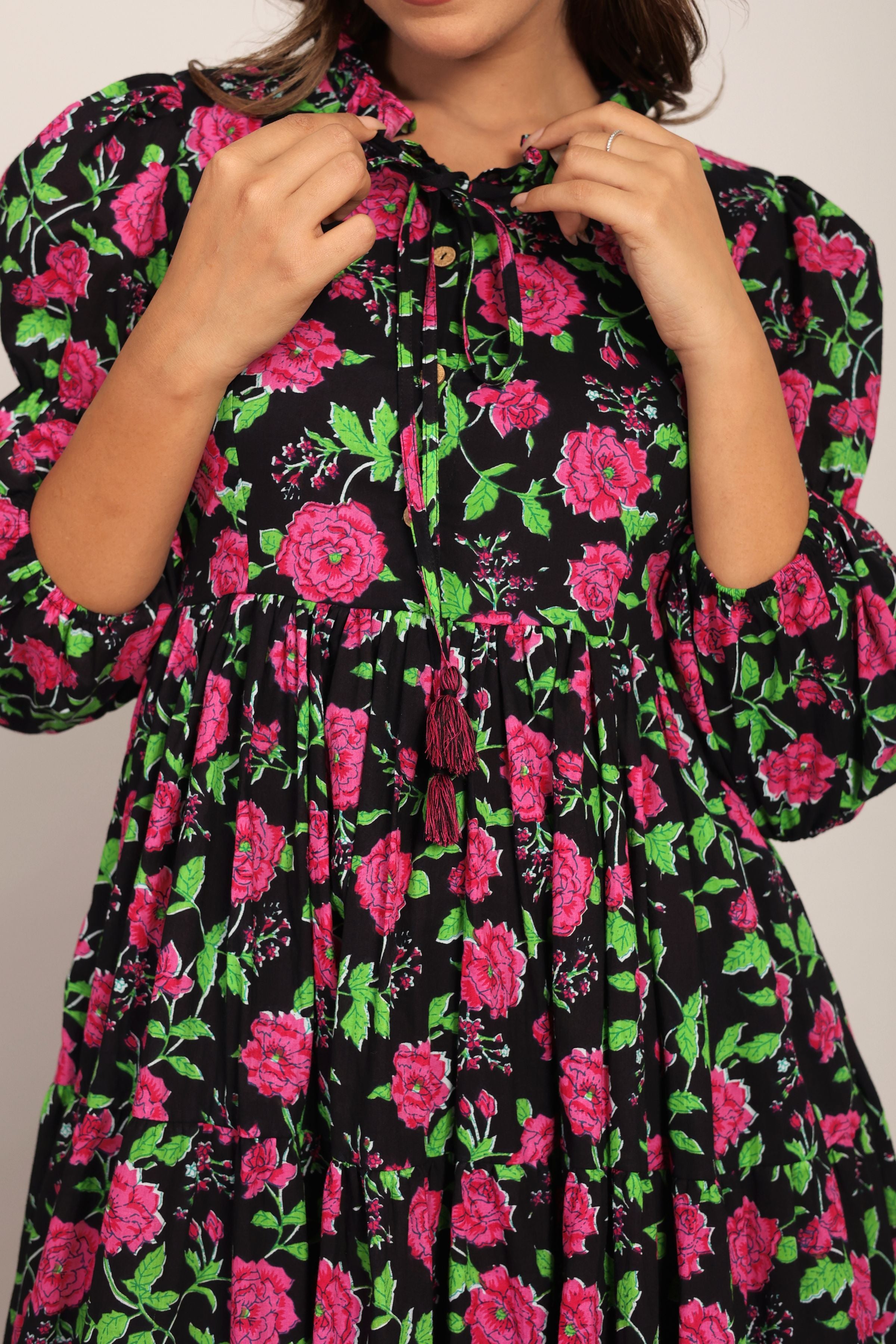 Multicolor Floral Collar Neckline Maxi Dress - Kaoribyshreya
