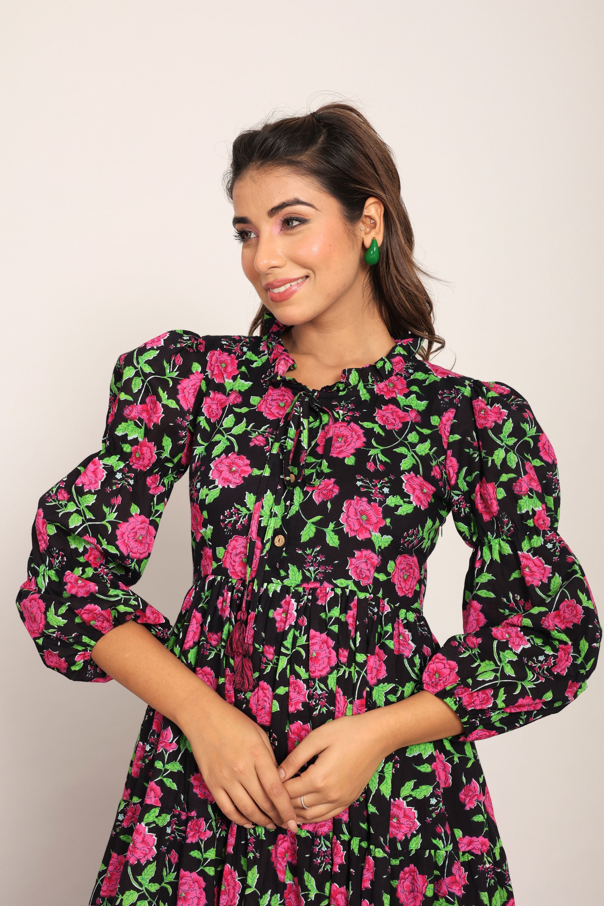 Multicolor Floral Collar Neckline Maxi Dress - Kaoribyshreya