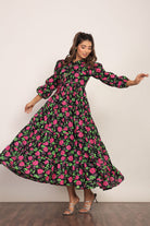 Multicolor Floral Collar Neckline Maxi Dress - Kaoribyshreya