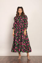 Multicolor Floral Collar Neckline Maxi Dress - Kaoribyshreya