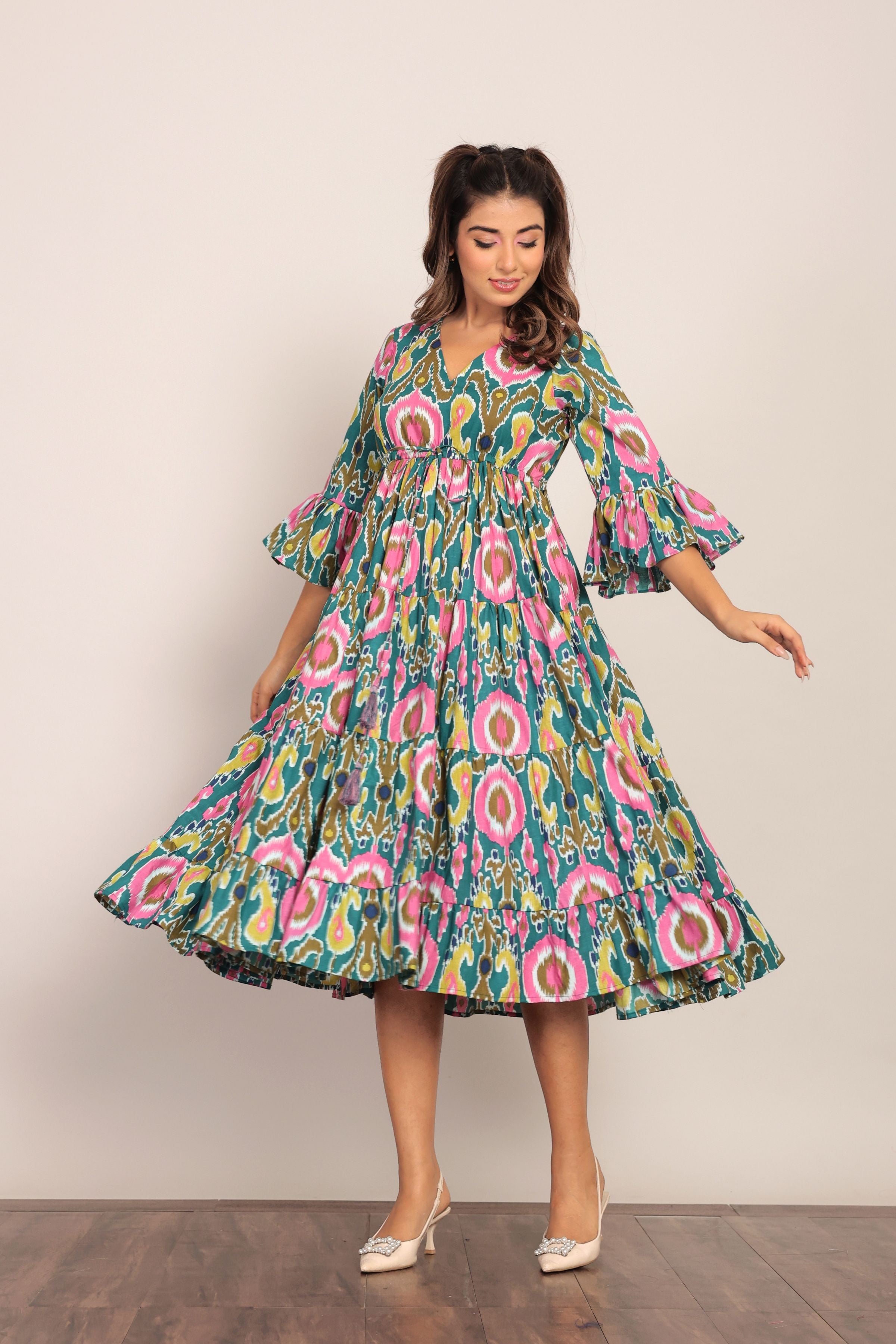 Multicolor Floral Printed Midi Dress - Kaoribyshreya