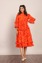 Orange and Red Floral Summer Midi Dress - Kaoribyshreya