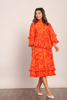 Orange and Red Floral Summer Midi Dress - Kaoribyshreya