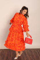 Orange and Red Floral Summer Midi Dress - Kaoribyshreya
