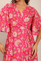 Pink and White Angrakha Pattern Midi Dress - Kaoribyshreya
